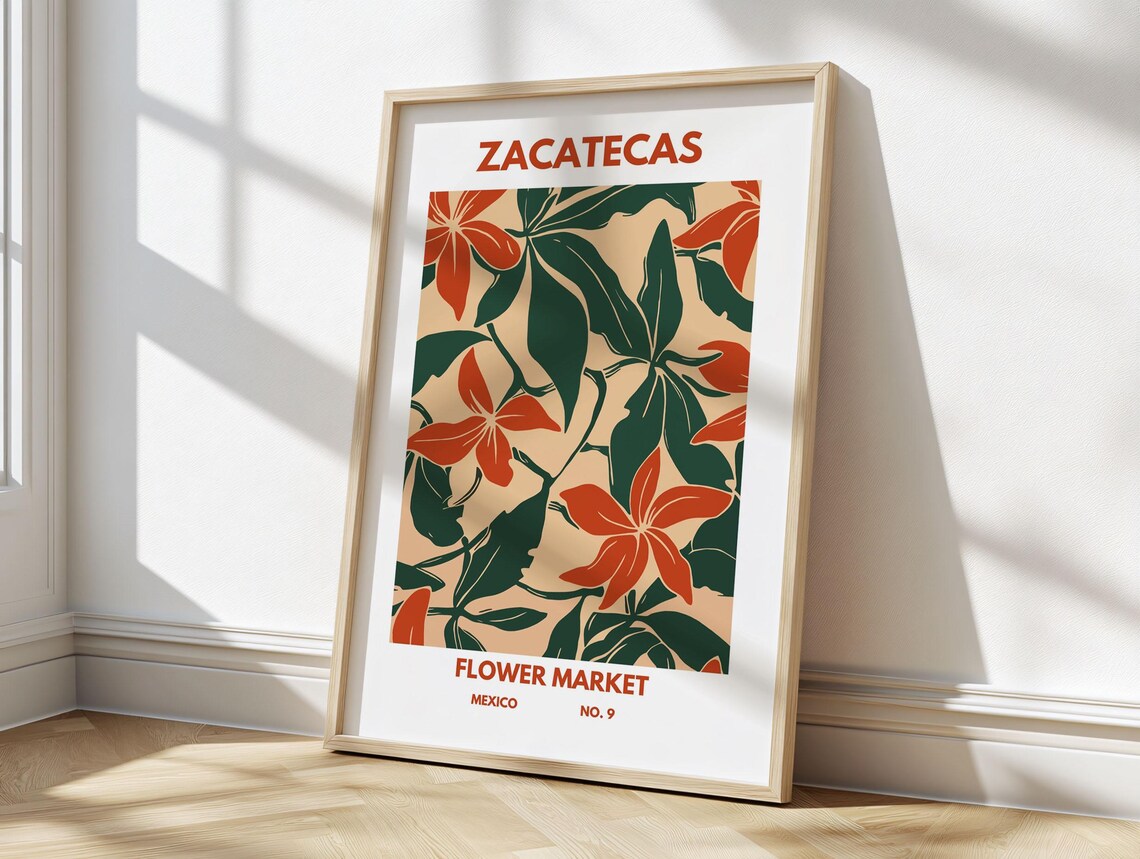 Warm Zacatecas Flower Market Mexico No 9 Rust Red Floral Poster