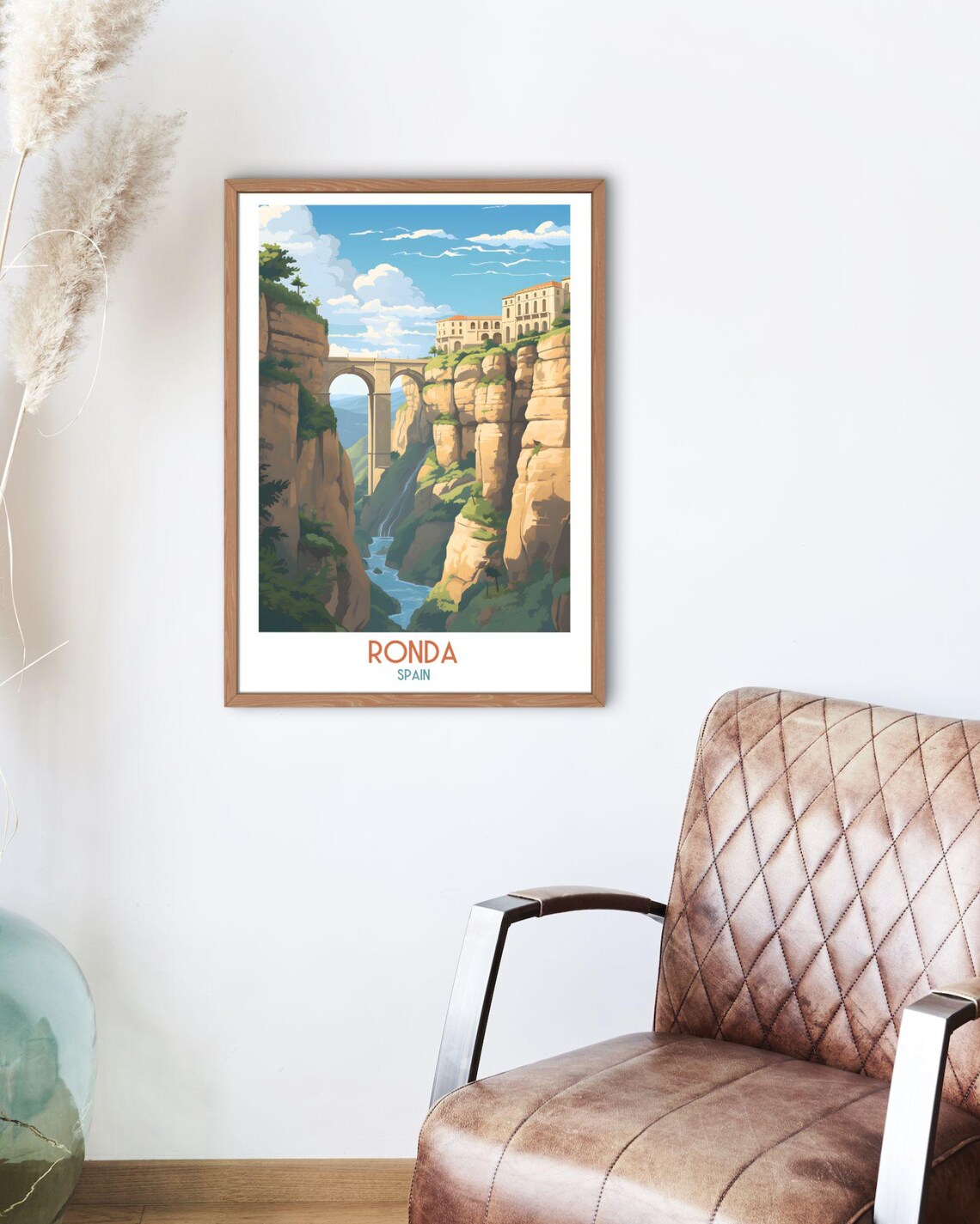 Ronda Spain Gorge Bridge and Cliffside Village View Travel Art Print - Image 2