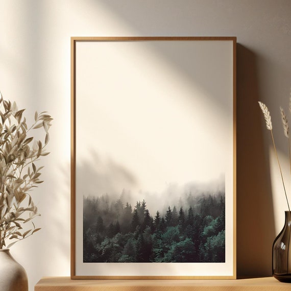 Misty Forest Green And White Wall Art Print For Home Decor Nature Inspired Forest Poster Print For Home Decoration Instant