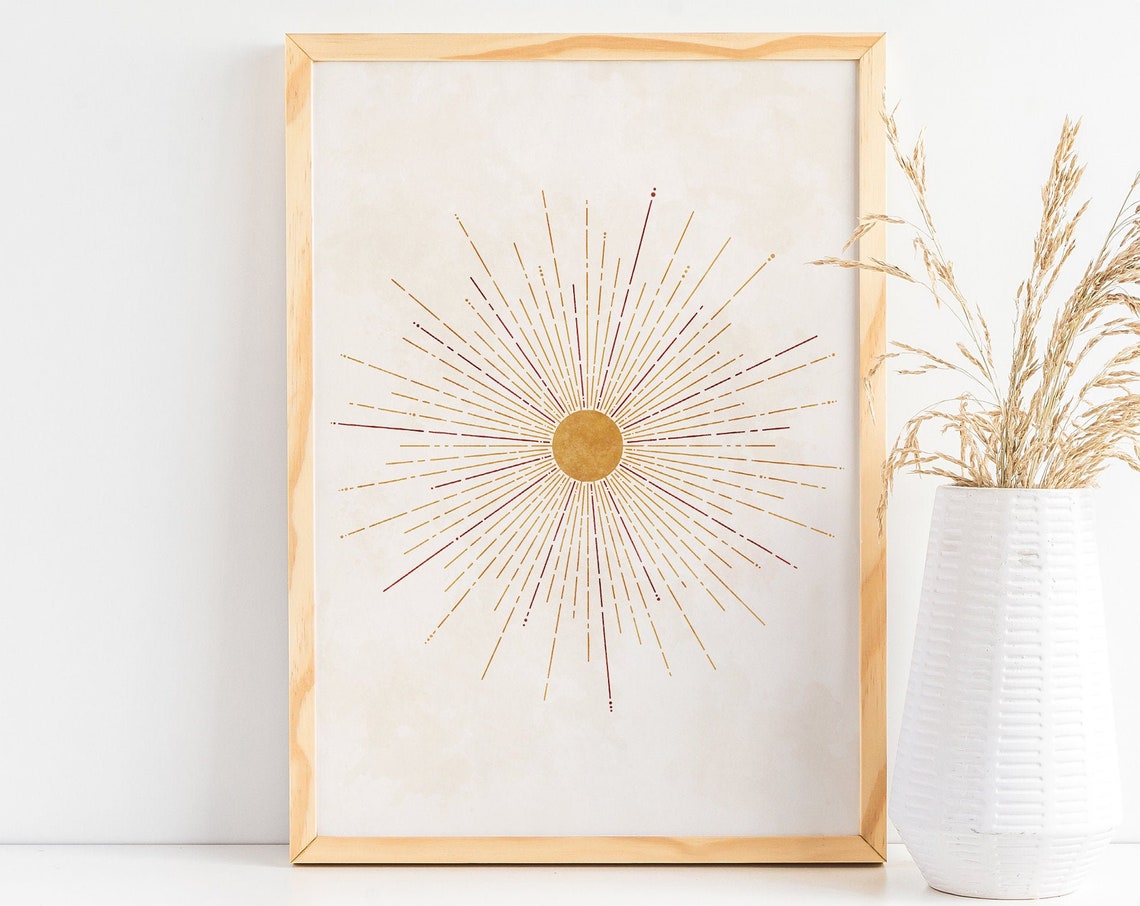 Boho Wall Art Print Boho Wall Decor Mid Century Modern Sunburst Illustration Sun Poster Minimalist Poster Boho Sunrise Art Sunset - Image 5