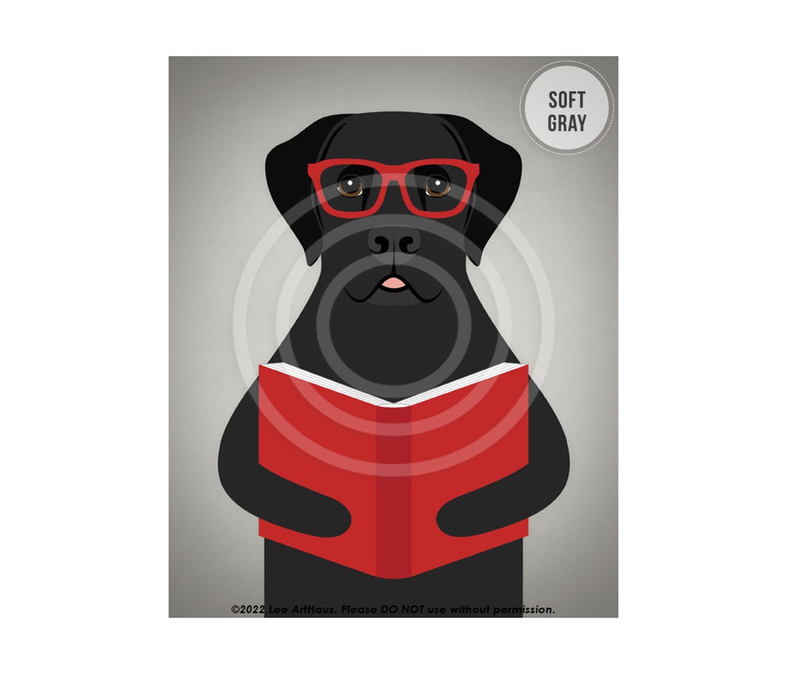 Black Labrador Wearing Red Glasses Reading a Book Dog Poster - Image 3