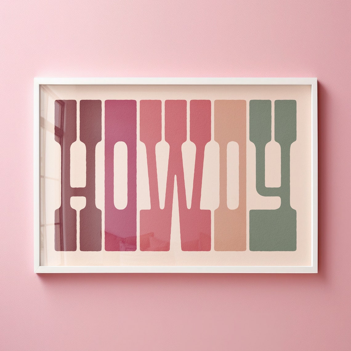 Howdy Multicolor Plum Rose Peach Sage Retro Block Letter Wall Poster
