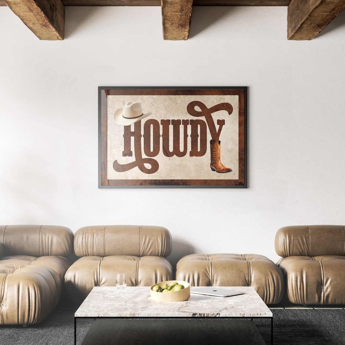 Vintage Brown Howdy Cowboy Hat Leather Boot Photo Style Poster - Image 2