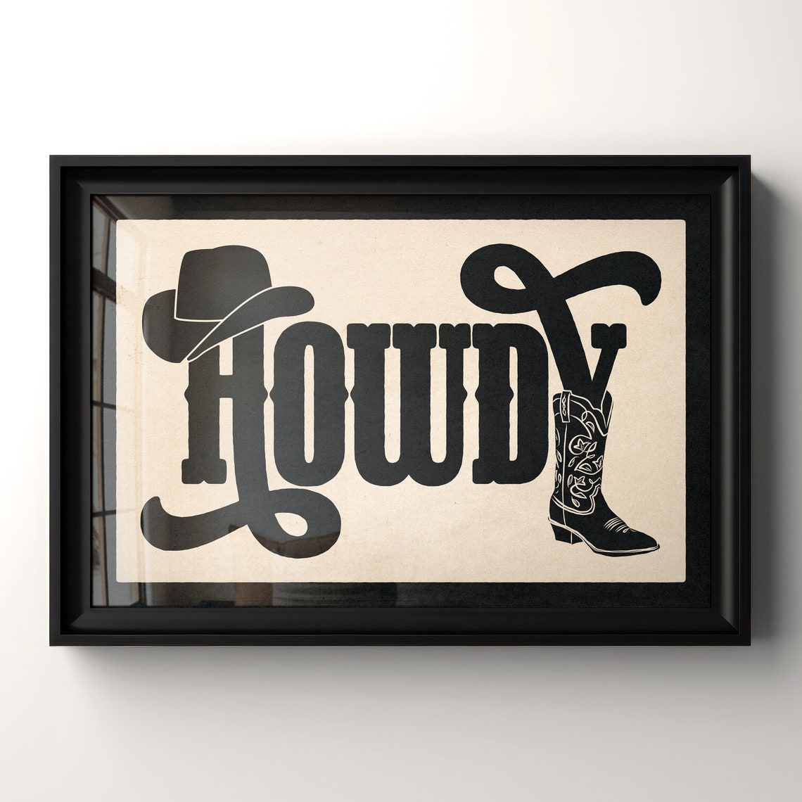 Howdy Cowboy Hat Boot Illustration Vintage Western Decor Poster