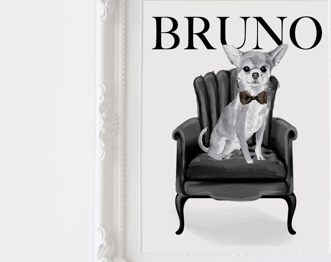 Custom Fashion Pet Portrait Chihuahua with Bow Tie Art Print