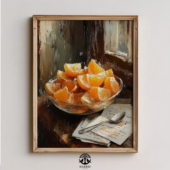 Vintage Orange Bowl Citrus Still Life Handwritten Letters Art Print