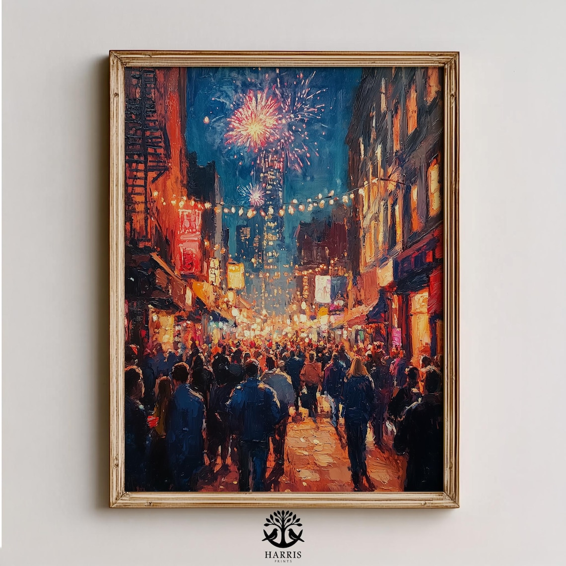 Festive Nighttime Alley Fireworks Celebration Street Art Print