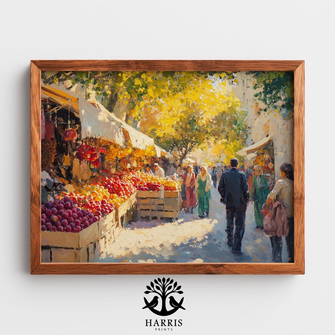Bustling Street Market Produce Stalls Sunlit Impressionist Wall Art