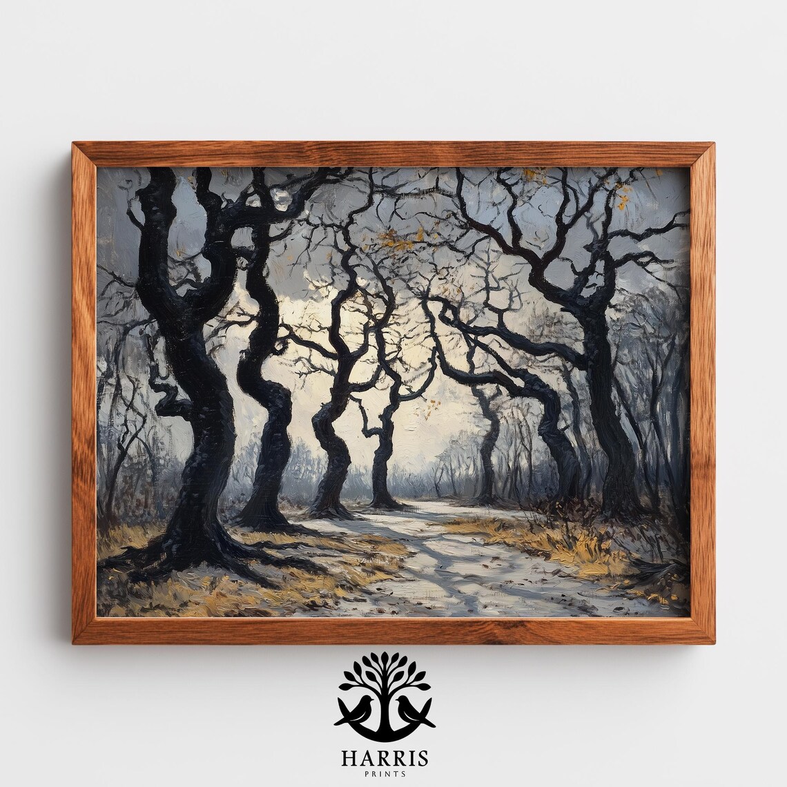 Moody Forest Entrance Wall Art Rustic Autumn Ash Trees Vintage Gothic Landscape Halloween Decor 439