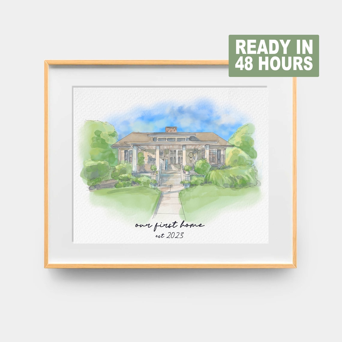 Minimal House Watercolor Sketch, Wall Art Print