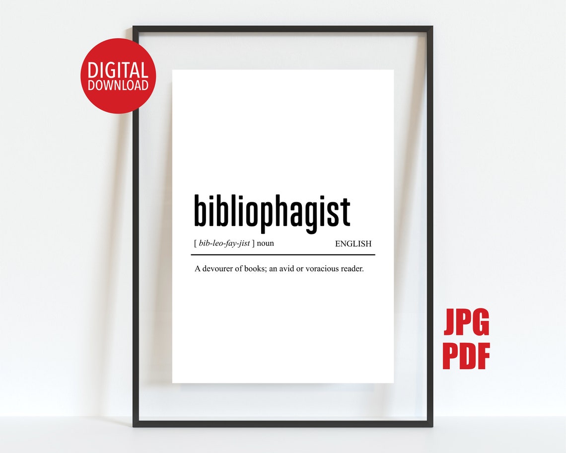 Bibliophagist Definition Dictionary Style Avid Reader Gift Poster