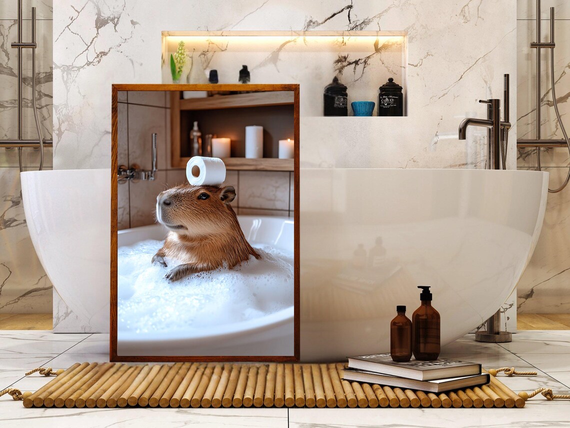 Funny Capybara Bathroom Art Print Cute Animal Wall Decor Bathroom Wall Art Quirky Capybara Poster Unique Home Decor Gift For Animal - Image 5