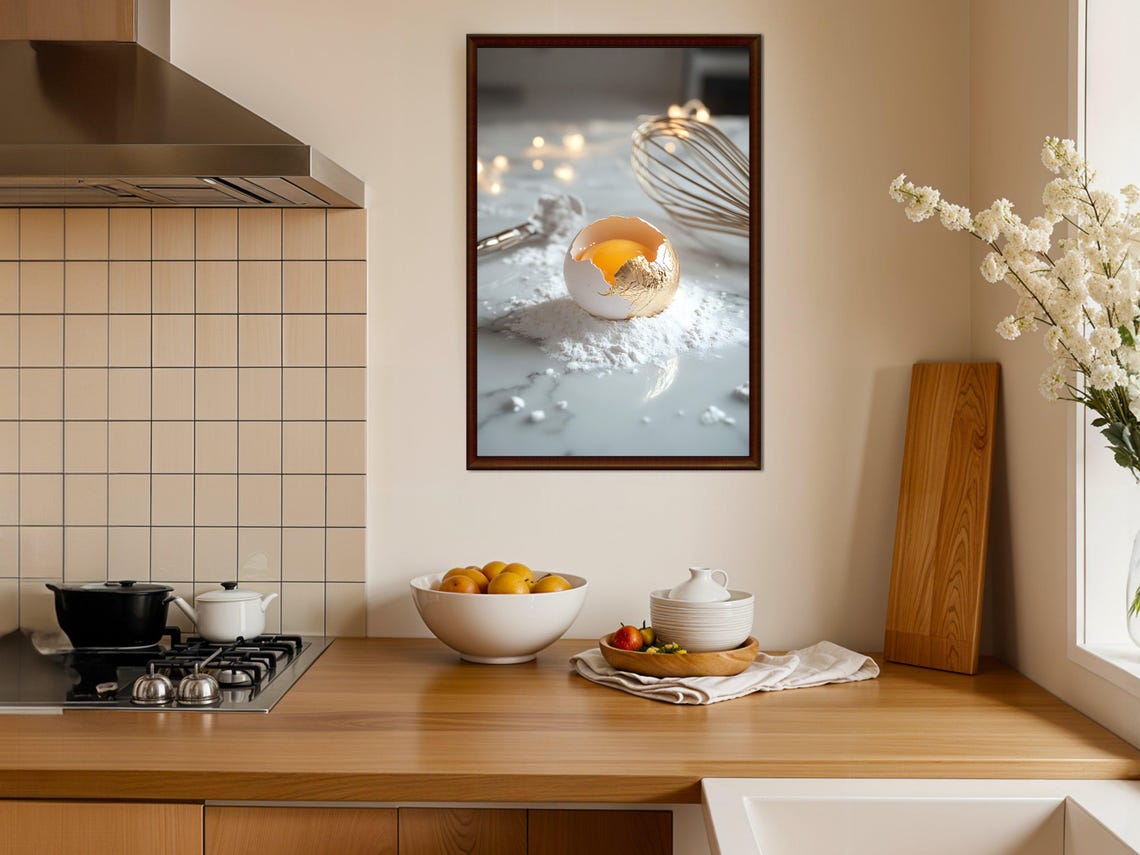 Golden Cracked Eggshell with Yolk Baking Photography Kitchen Poster - Image 4