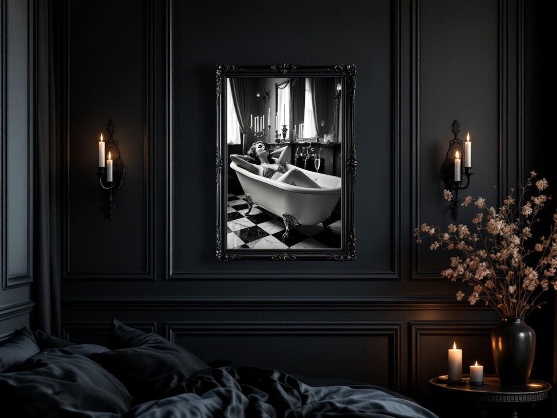 Woman Reclining In A Clawfoot Tub With Champagne Flute Poster - Image 3