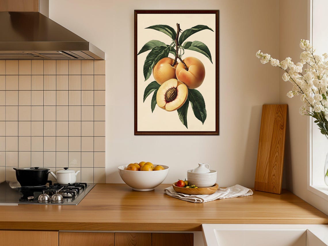 Vintage Peach Branch Botanical Fruit Illustration Kitchen Poster - Image 4
