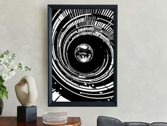 Futuristic Black And White Geometric Wall Art Modern Abstract Art Print Contemporary Home Decor Unique Graphic Design Poster