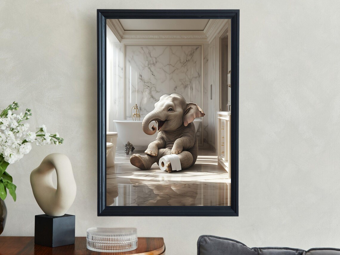 Adorable Baby Elephant Playing With a Roll of Toilet Paper Poster - Image 2