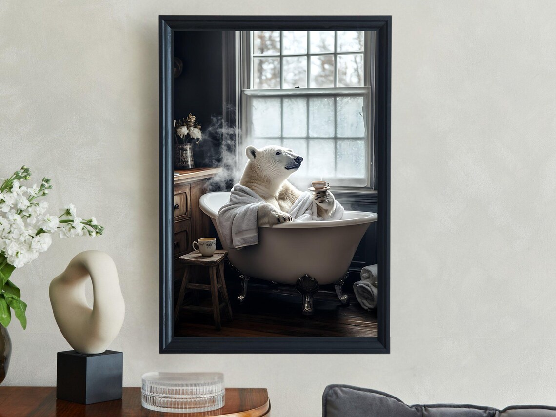 Polar Bear Relaxing in a Clawfoot Bathtub with a Cup of Tea Poster - Image 2