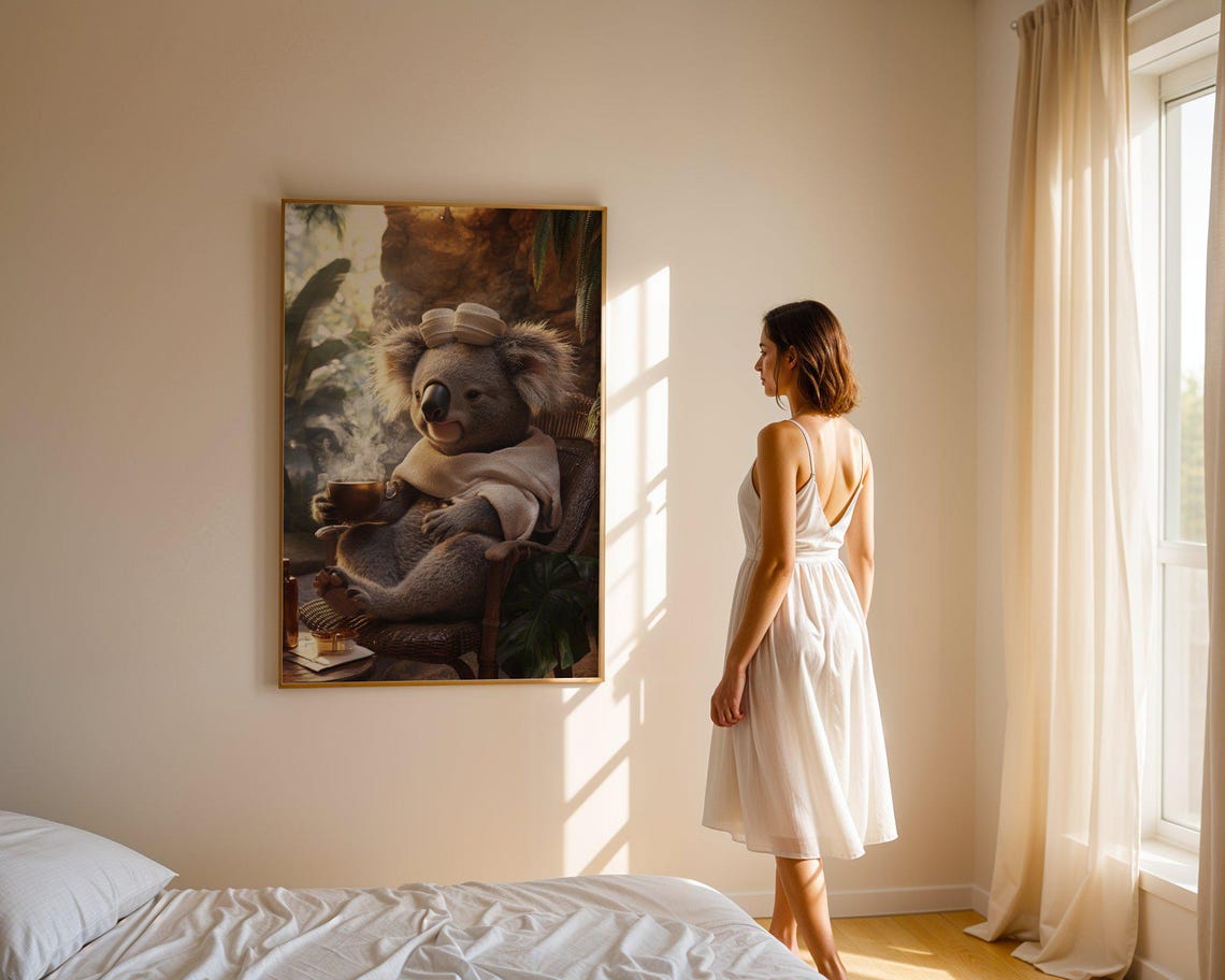 Koala Lounging With a Hot Coffee in a Tropical Garden Poster - Image 3