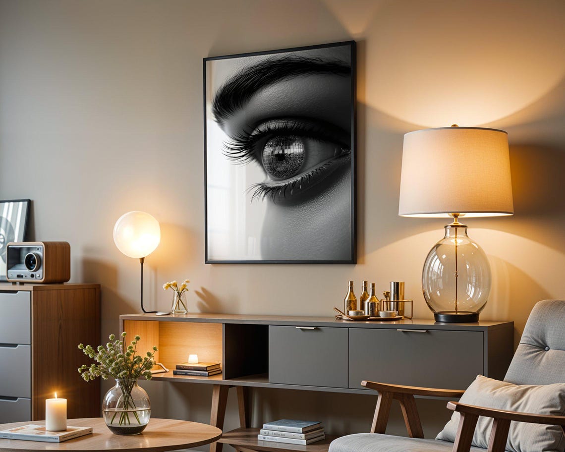 Woman's Eye Close-Up With a Disco Ball Iris Black and White Art Poster - Image 3