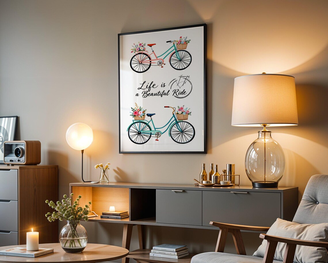 Life Is a Beautiful Ride Pastel Floral Bicycle Quote Poster for Home - Image 3