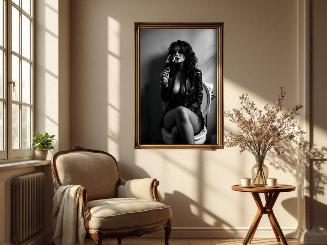Confident Woman In Leather Jacket Drinking Wine Glamour Poster - Image 5