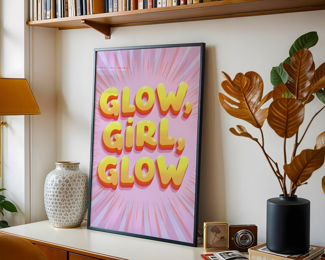 Glow GiRL Glow Neon Bubble Letters on Pink Burst Quote Poster - Image 5
