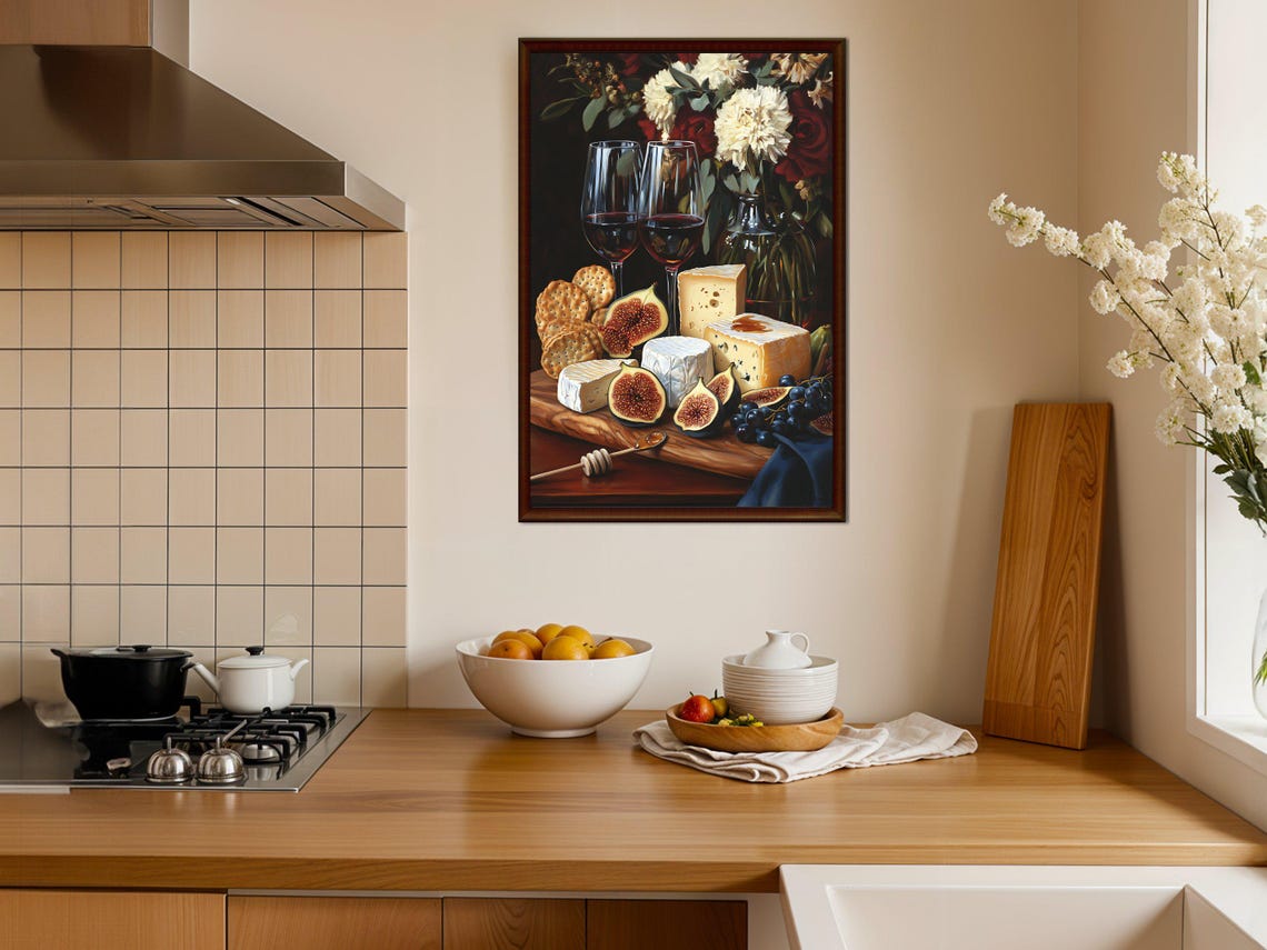 Wine and Cheese Still Life Gourmet Rustic Dining Artwork Poster - Image 4