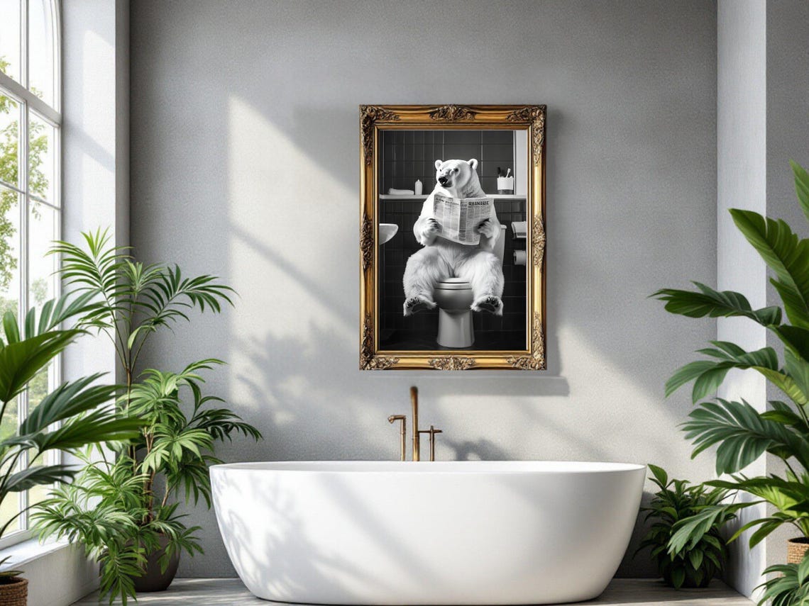 Polar Bear Reading Newspaper While Sitting on the Toilet Poster - Image 3