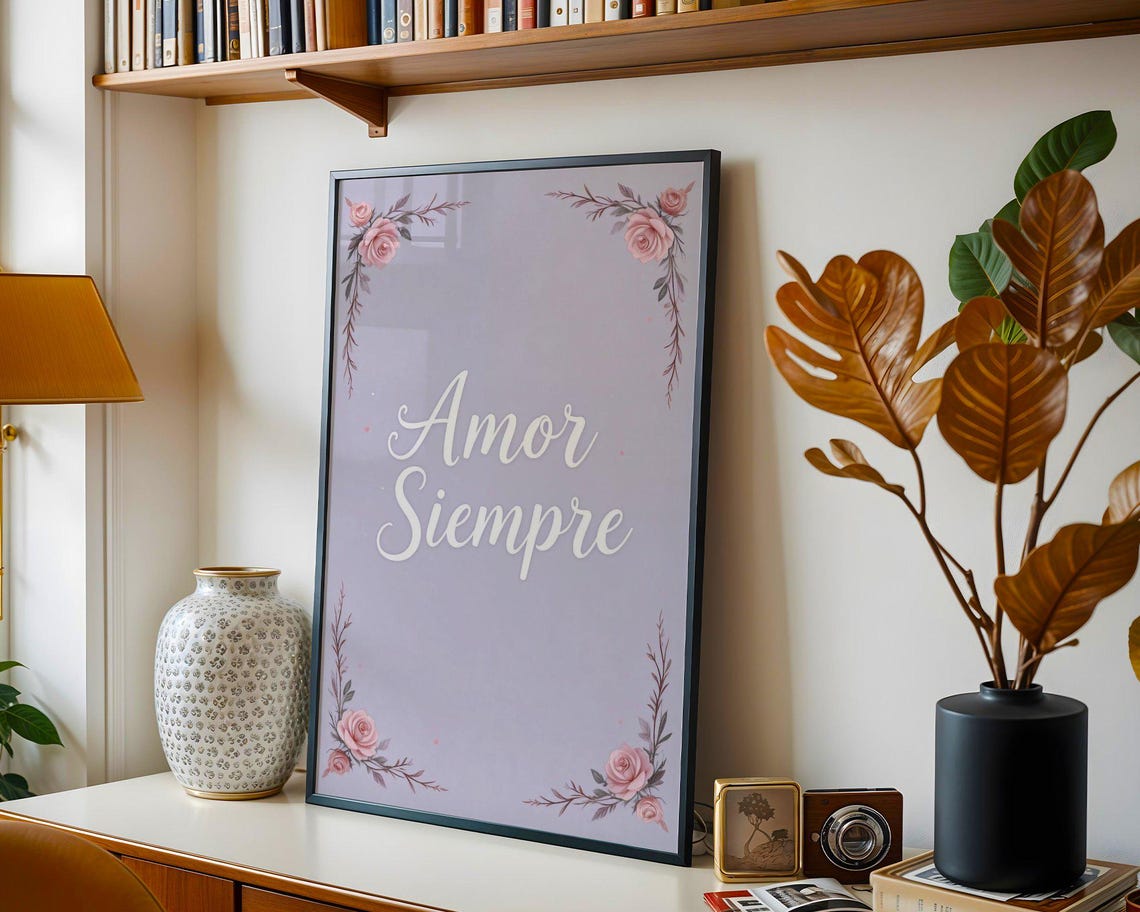 Amor Siempre Spanish Love Quote With Roses On Lavender Floral Wall Art - Image 3