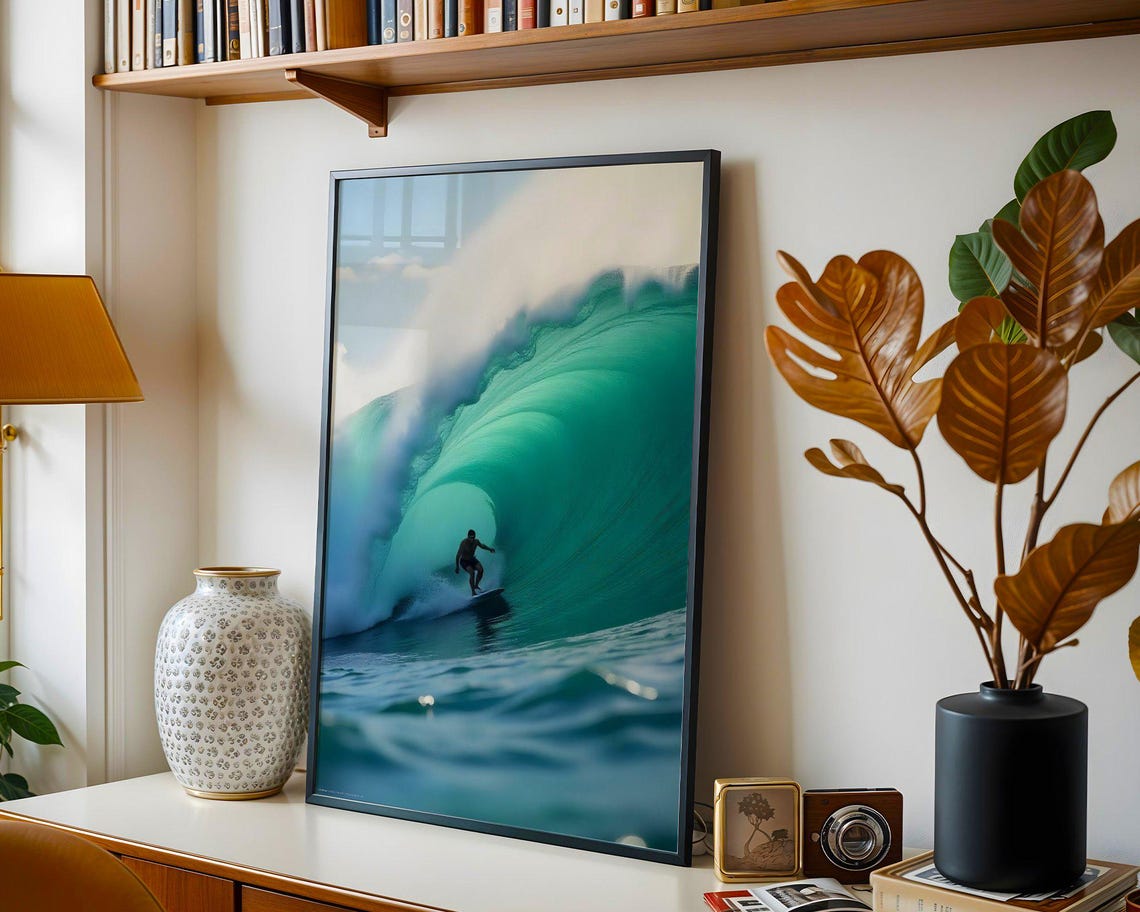 Surfer Deep in Turquoise Barrel Wave Ocean Action Photo Poster - Image 3