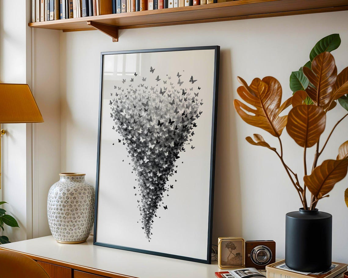 Black And White Butterfly Swarm Art Monochrome Butterfly Wall Decor Abstract Butterfly Print Butterfly Home Wall Decor - Image 2