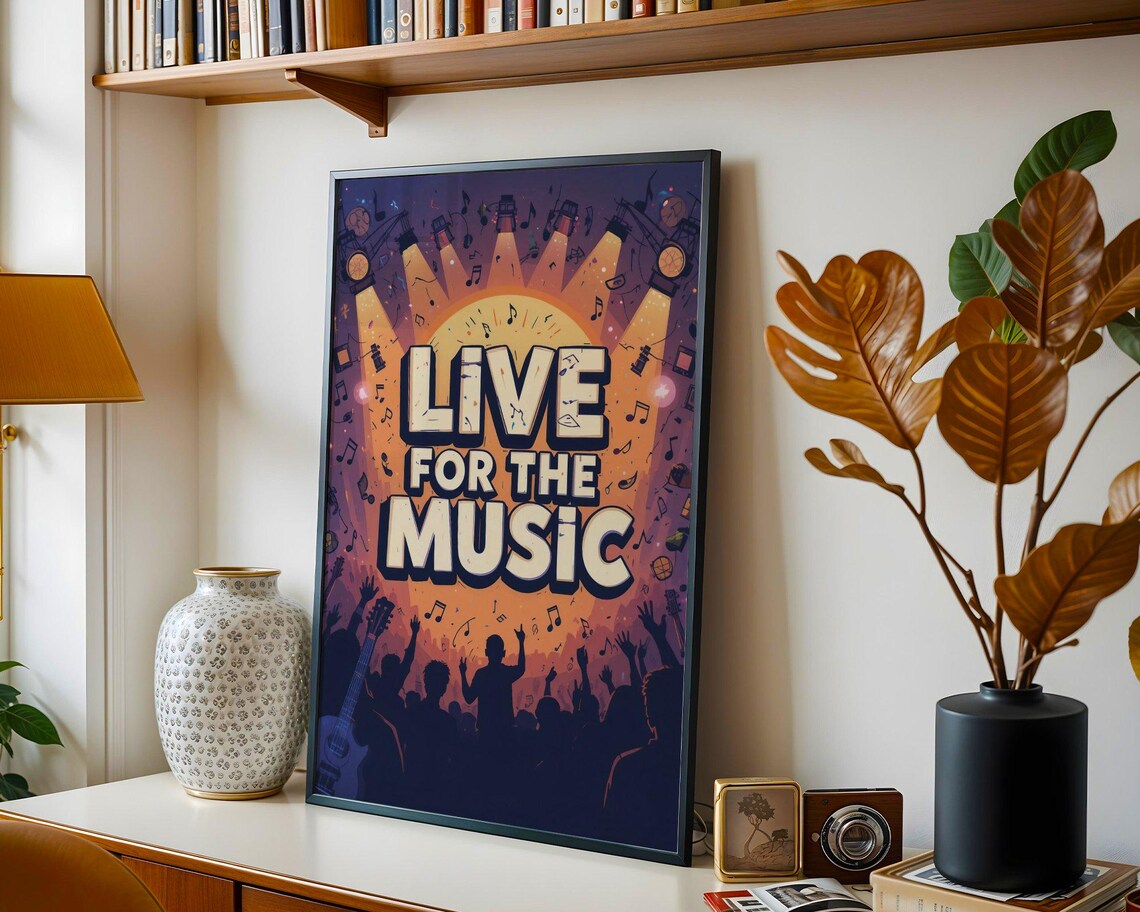 Live For The Music Cheering Concert Crowd Music Lovers Poster - Image 3