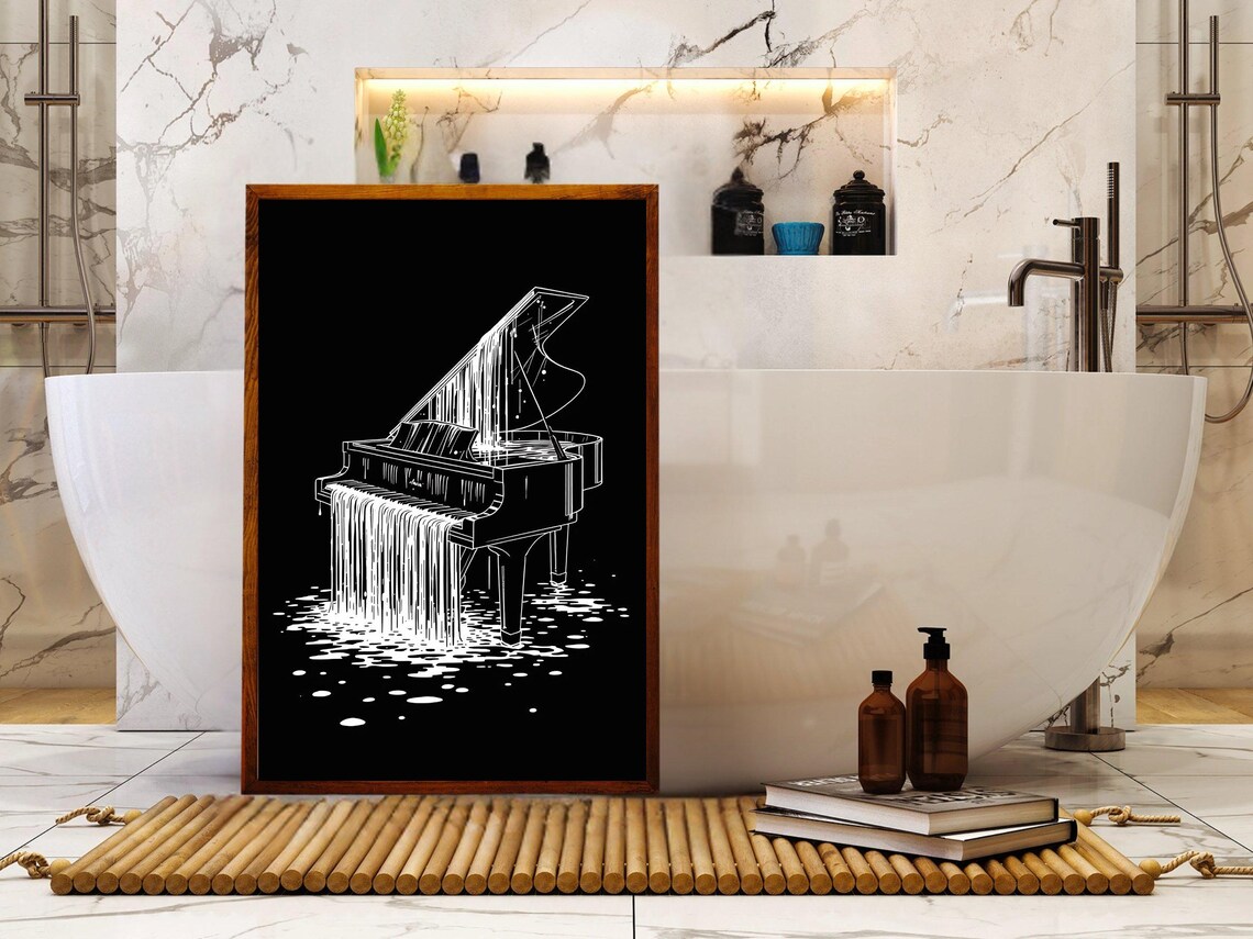 Melting Grand Piano Black And White Surreal Line Art Music Poster - Image 4