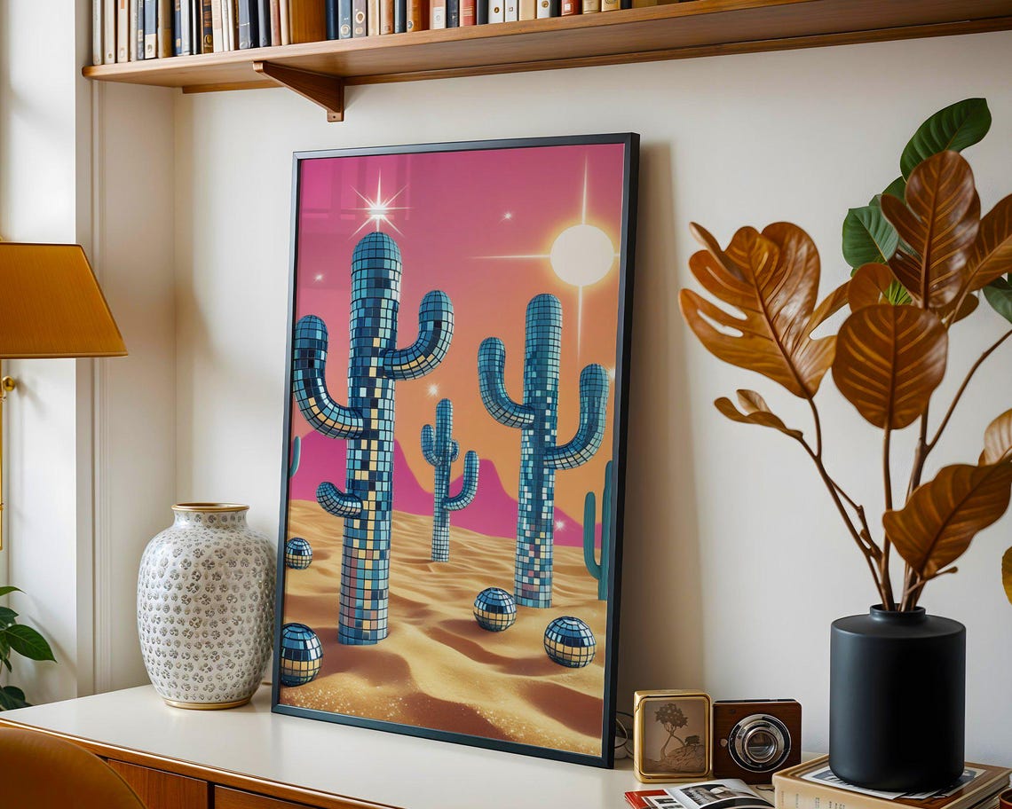 Disco Tile Saguaro Cacti Desert Sunset Sparkling Western Poster - Image 5