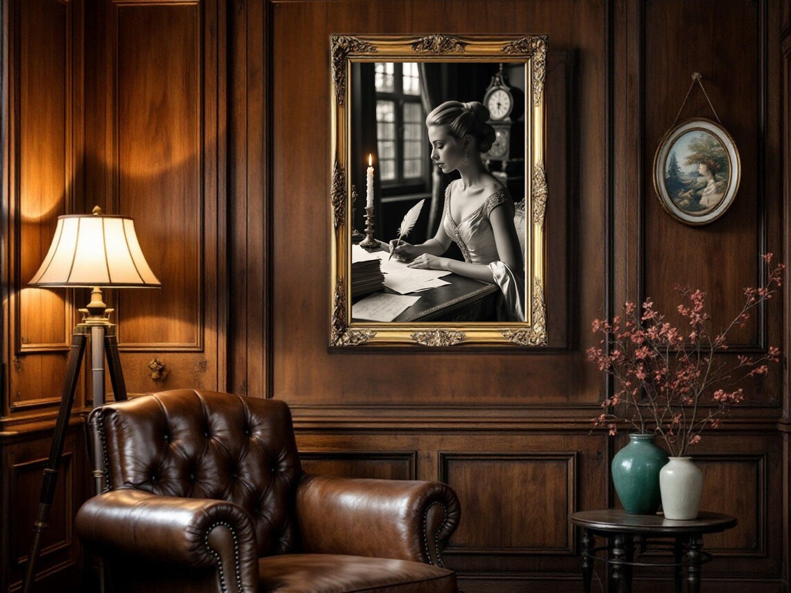 Woman Writing with Quill by Candlelight at Antique Desk Poster - Image 5