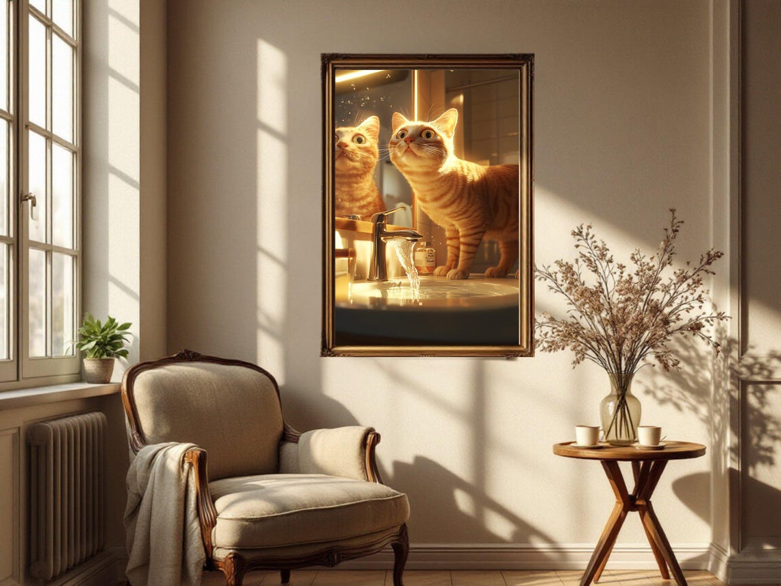 Curious Ginger Tabby Cat Watching Water Run From the Faucet Poster - Image 4