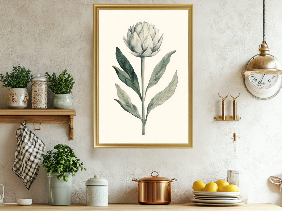 Artichoke Botanical Illustration Minimalist Nature Decor Poster
