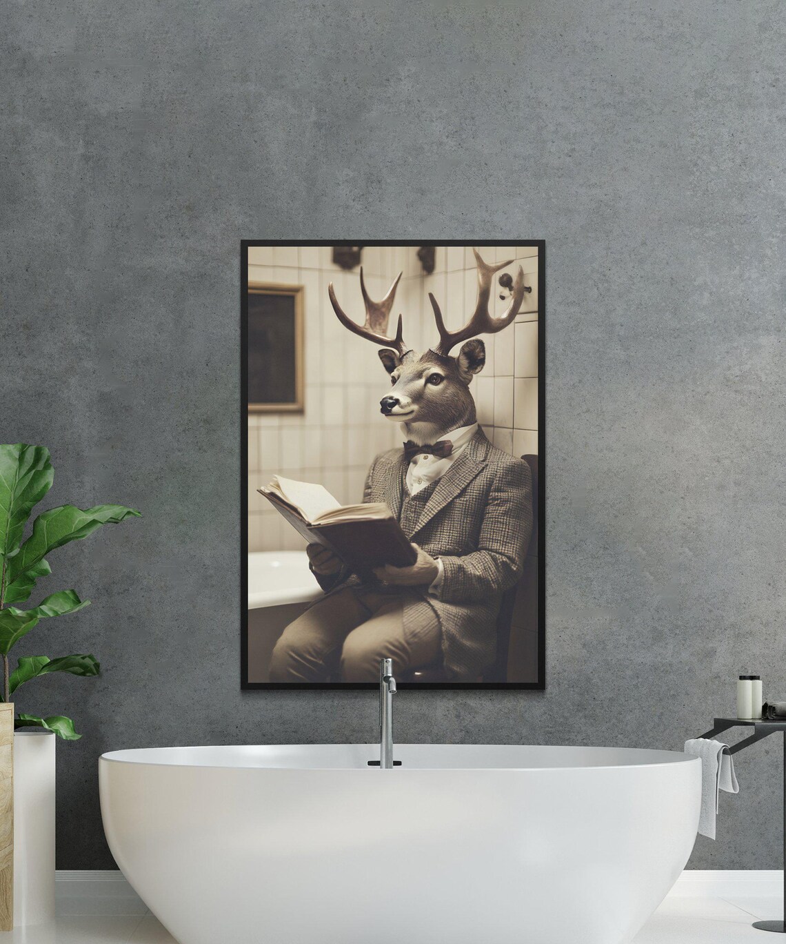 Vintage Portrait of a Stag Deer in a Suit Reading a Book Poster - Image 2