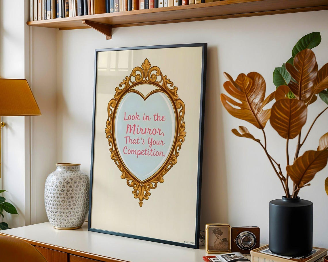 Look in the Mirror Thats Your Competition Gold Mirror Quote Poster - Image 5