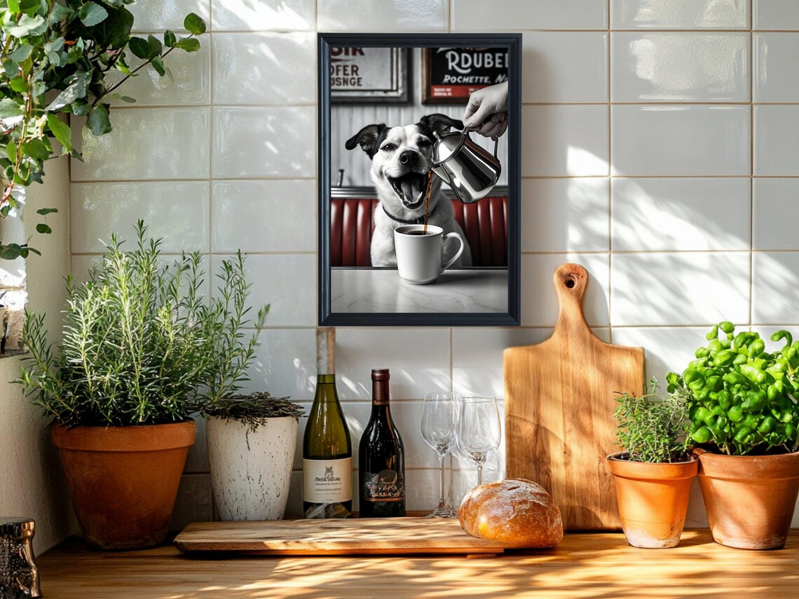 Happy Dog Watching Fresh Coffee Funny Diner Pet Humor Poster - Image 2