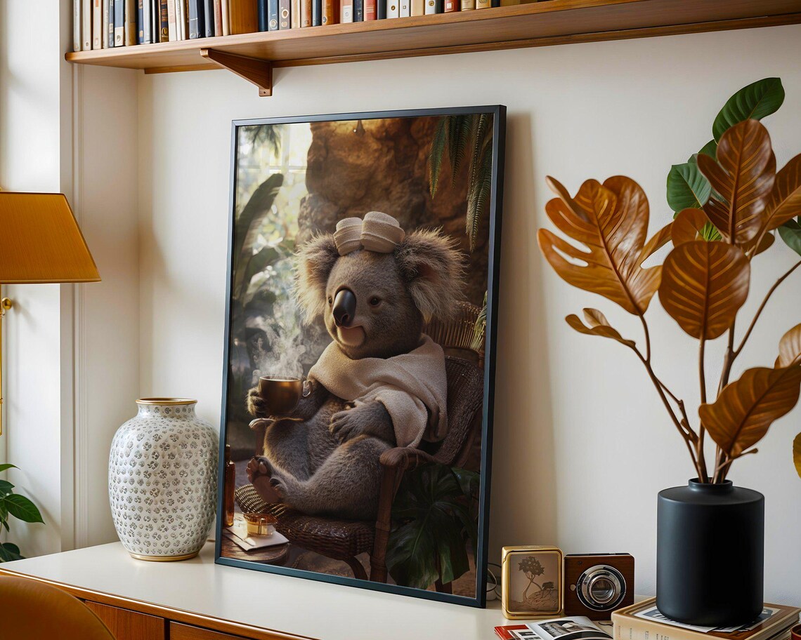 Koala Lounging With a Hot Coffee in a Tropical Garden Poster - Image 4