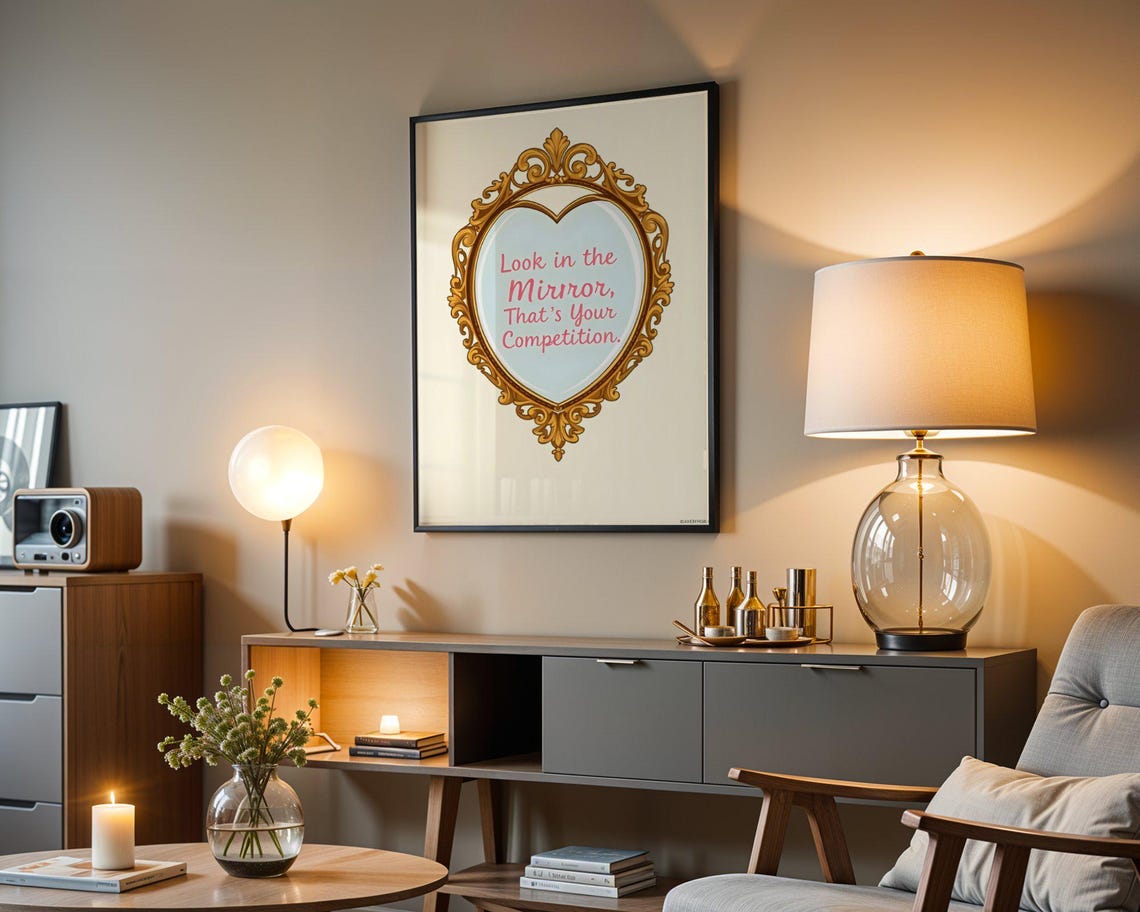 Look in the Mirror Thats Your Competition Gold Mirror Quote Poster - Image 3