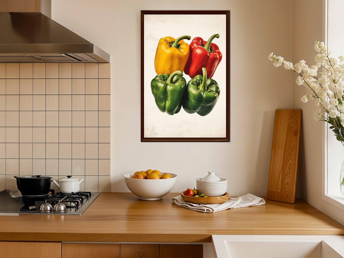 Colorful Peppers Wall Art Print Kitchen Decor Vibrant Vegetable Poster Bell Peppers Painting Farmhouse Wall Art Home Decor Food Art - Image 4