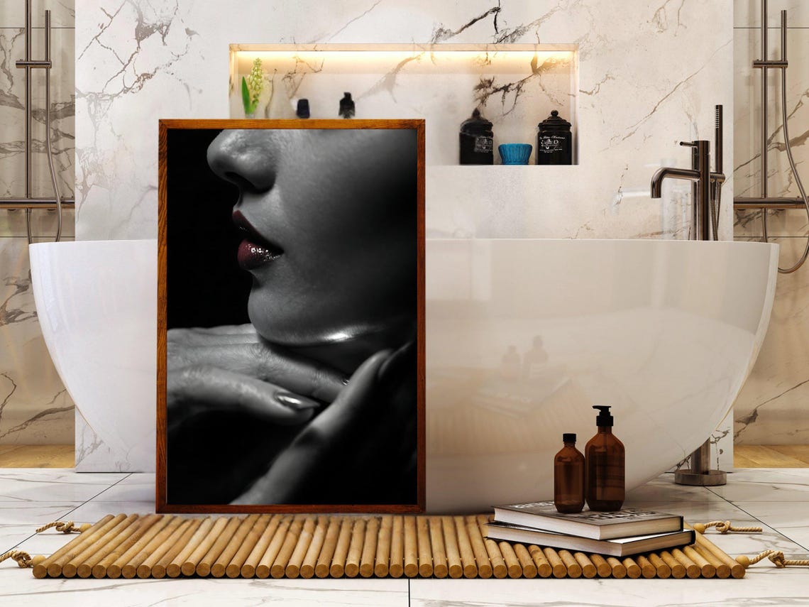 Close Up Of Glossy Red Lips And Graceful Hand Moody Beauty Poster - Image 4