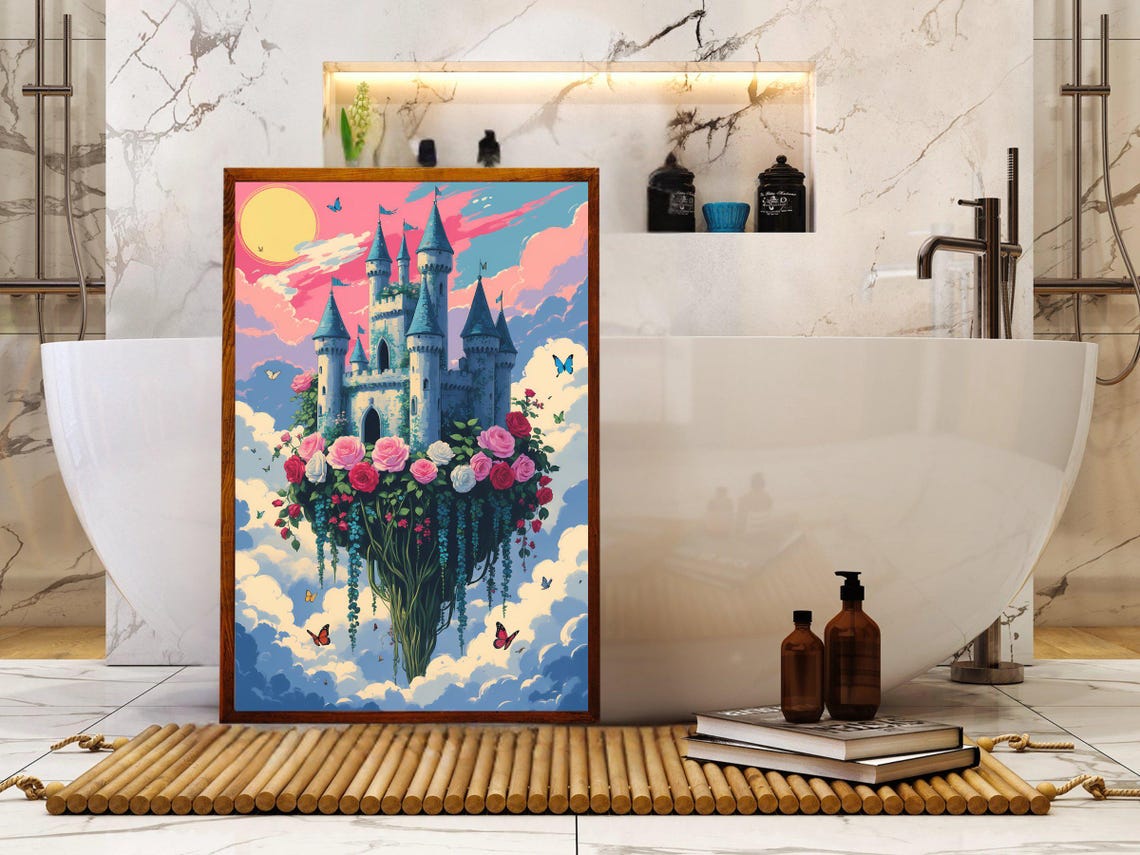 Floating Castle Among Clouds Covered In Roses And Hanging Vines Poster - Image 5