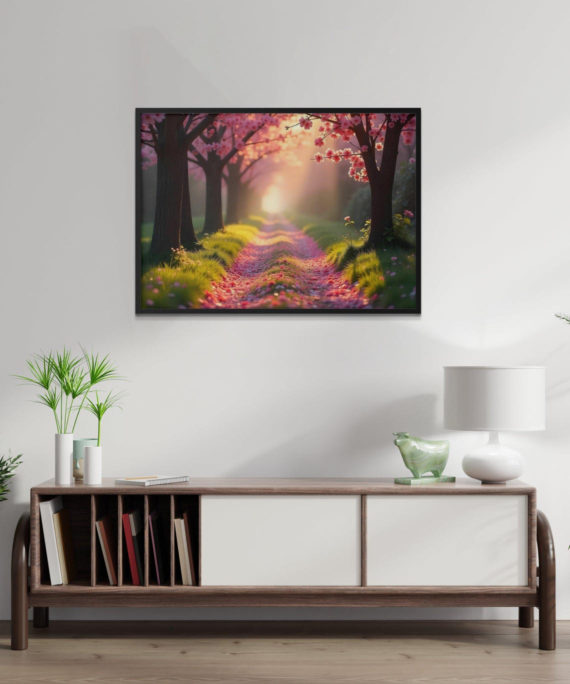 Cherry Blossom Pathway at Sunrise Covered in Fallen Pink Petals Poster - Image 3