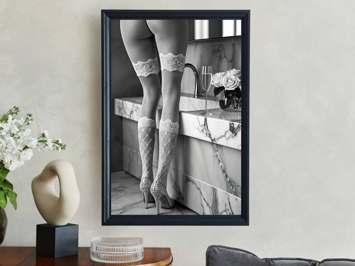 Elegant Legs In Lace Garter Stockings And Heels Boudoir Poster - Image 4