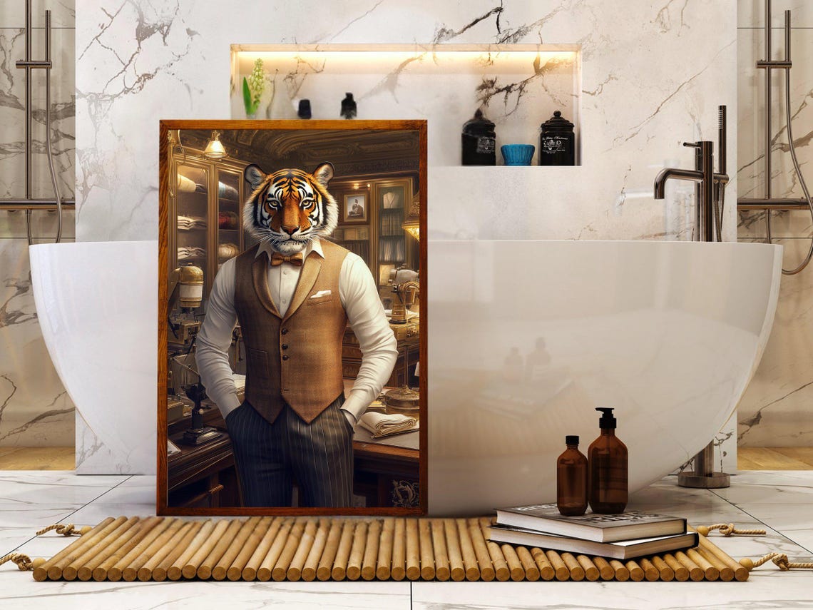 Dapper Tiger in Suit and Bow Tie Vintage Office Portrait Poster - Image 5