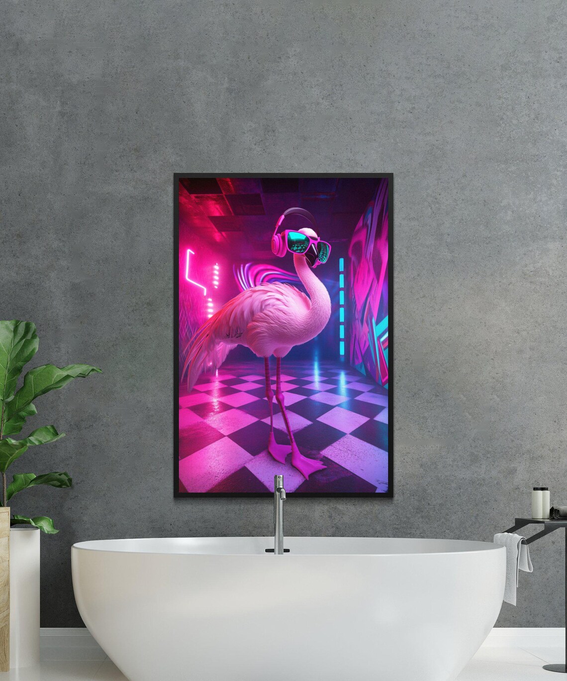 Flamingo with Headphones and Sunglasses Neon Nightclub Party Poster - Image 3